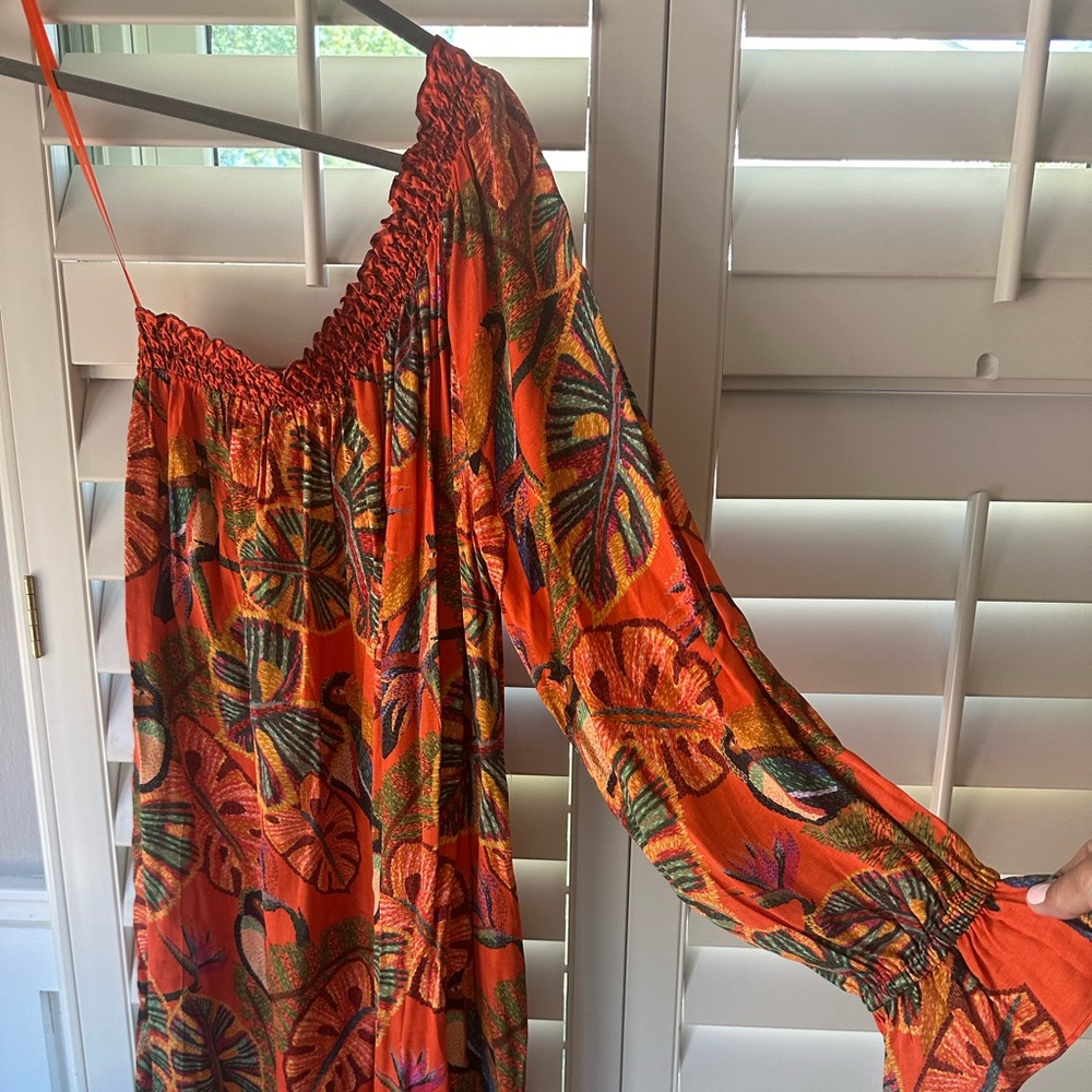 FARM Rio Orange One-Shoulder Tropical Print Dress